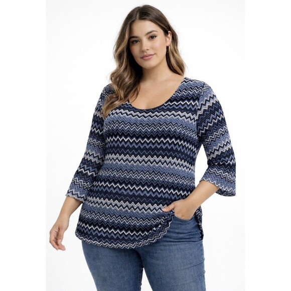 Mérchant Tops - Crochet Chevron Top Blue Bell Sleeve Boho Y2K Women’s XL
